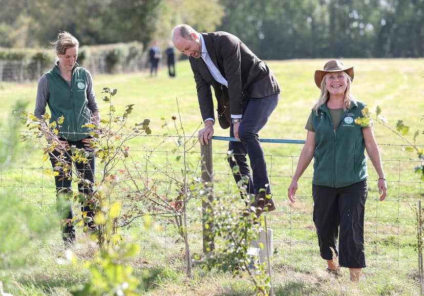 Prins William klättrar över staket vid besök på lantgård