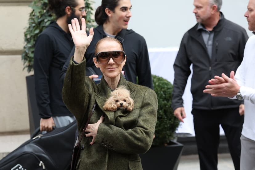Celine Dion lämnar sitt hotell i Paris